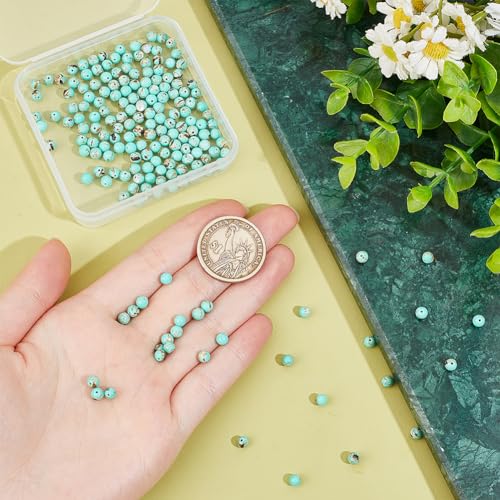 Ca. 190st Turquoise Parel Strands 4mm Natural Marble Beads Dark Cyan Verwarmde Ronde Losse Edelstenen kralen Natuurlijke Losse kralen voor armband maken en 3