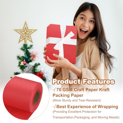 Cadeaupapier 38cm x 15m 70g/m2 Cadeauverpakking Papier Roll Cadeau Wrap Plain Wrapping Paper voor Poster Pin Board Cadeauverpakking Paper Light Red 3