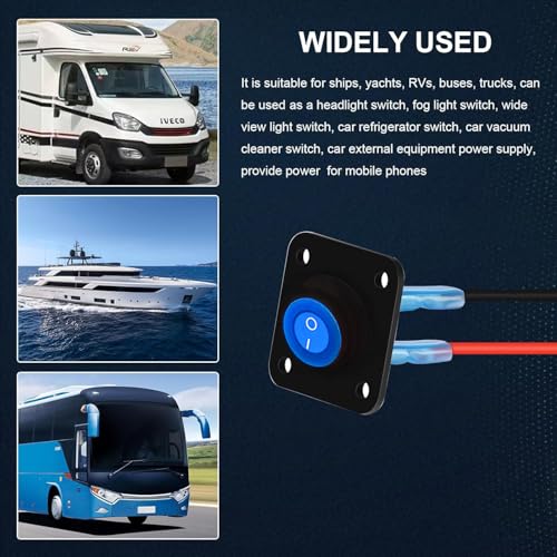 Switch Panel Ronde Switch 12V 3 Pin DC 12V-24V 20A AAN/UIT, 1 Groep LED schakelpaneel voor auto, boot, vrachtwagen, blauw 5