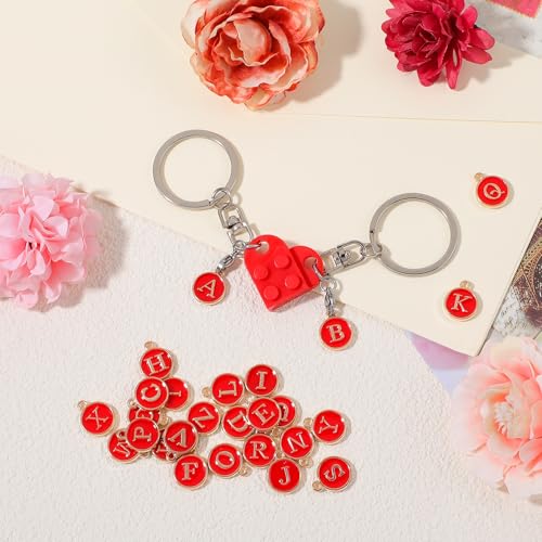Bijpassende paar sleutelhangers, Brick Heart Shape sleutelhangers, Cadeau DIY Heart Key Ring liefde Set voor minnaar, vriendje, vriendin, Valentijnsdag, verjaardag, rood