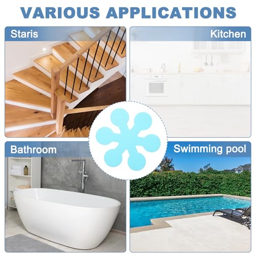 12 Stuks Non Slip Bad Stickers, Non-Slip Douche Stickers met Scraper Badkamer Douche Vloer Stickers Snowflake Shape Leuke Treads Badkuipen, Blauw 5