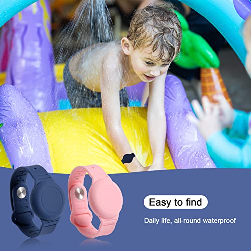2Pcs Kinder Armband voor AirTag, Waterdichte Siliconen AirTag Armband voor Kinderen Oudere, Verstelbare Anti-Lost AirTag Houder voor Verbergende GPS Tracker (Roze, donkerblauw), Siliconen 5