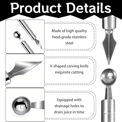 Ball Cutter Set, 2 stuks Ball Cutters en snijgereedschappen, Roestvrij stalen meloenlepeltjes, Meloensnijders voor diverse vruchten, Zaadverwijderaar, Roestvrij staal, Keukengereedschappen 3