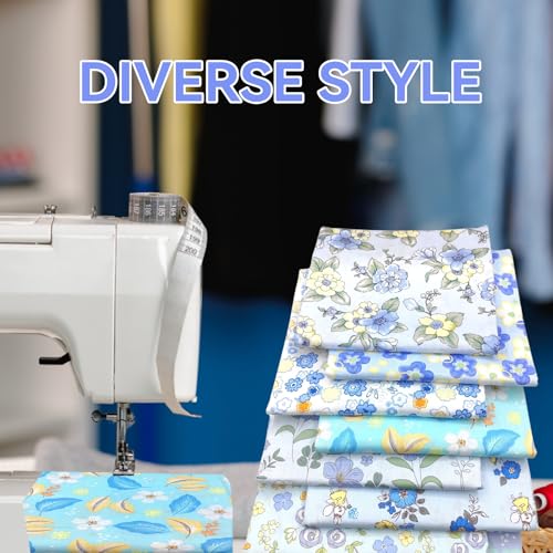Patchwork Naaistof Verpakking van 8 Bloemen 50 x 50 cm Katoen Gedrukt Stof Katoen Klein Stof voor doe-het-zelvers (blauw) 4