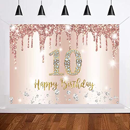 10e verjaardag meisje decoratie Banner Rose Gold,10e Verjaardag Stof Tekenposter Achtergrond Banner Meisje Verjaardag Party Decoratie