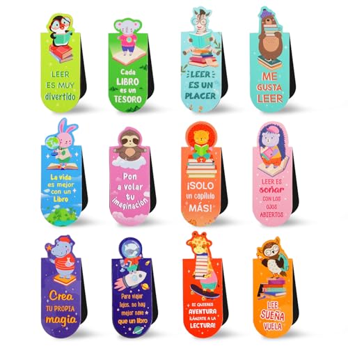 12 magnetische bladwijzers met Animal Motif in het Spaans, Inspirational Sayings, Original Gift for Children, Bookmarks, Details, Verjaardag, voor kinderen, studenten, lezers