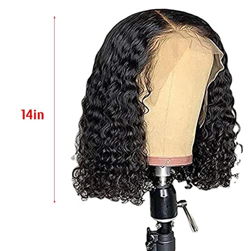 14 inch korte bob pruiken echte haar pruiken voor zwart vrouwen Braziliaanse pure echte haarlijm zonder lijm voorgelakt met baby haar natuurlijk zwart 150% dichtheid 4
