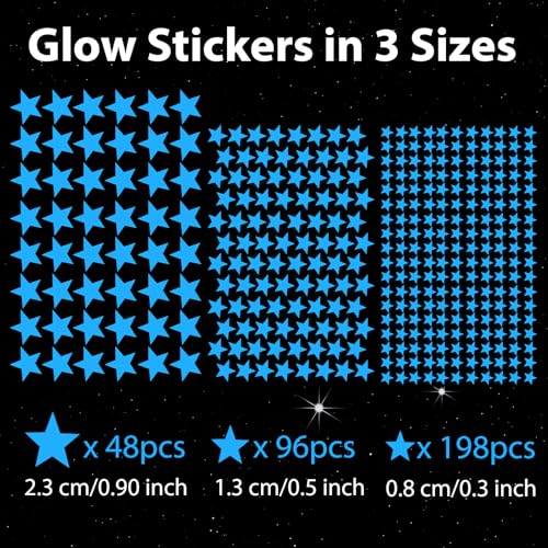 342 stuks Lichtgevende sterren Zelf-Adhesive 3 maten Lichtgevende sterren kinderkamer 3D-kamer Wandverlichting in donkere sterren Stickers Lichtgevende sterren Stickers voor kinderen Bedlinnen