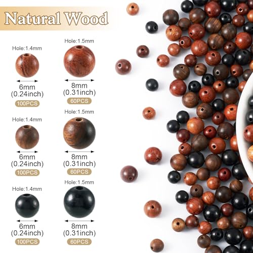 Natuurlijke ronde houten kralen, 6mm 8mm, Waxed Houten Losse Spacer kralen voor Rozenkrans Garland, Macrame, Ambachten, sieraden maken, 480Stuks 3