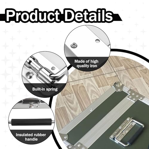 Verpakking van 2 opvouwbare handgrepen, 140 mm, Roestvrij staal, Opvouwbare handgrepen, Opvouwbare handgreep, metalen handgrepen, Spring Carry Handle voor luidsprekers, gereedschapsdozen, gereedschapskist 3