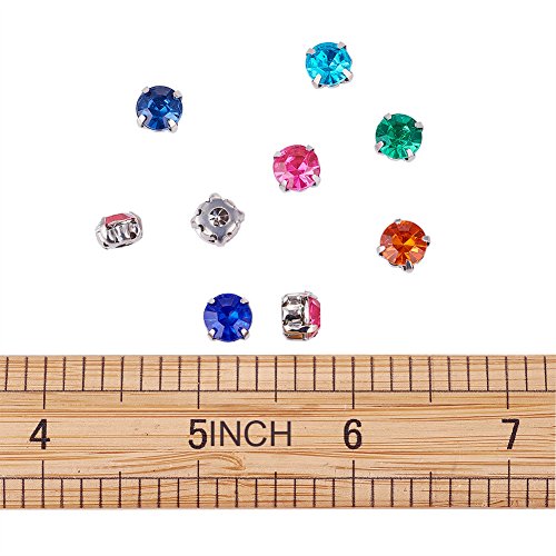 100 st Gemengde kleur Naaien Strass 8mm Rhinestone Montee kralen met messing Prong voor DIY jurk kleding schoenen Bag decoraties 5