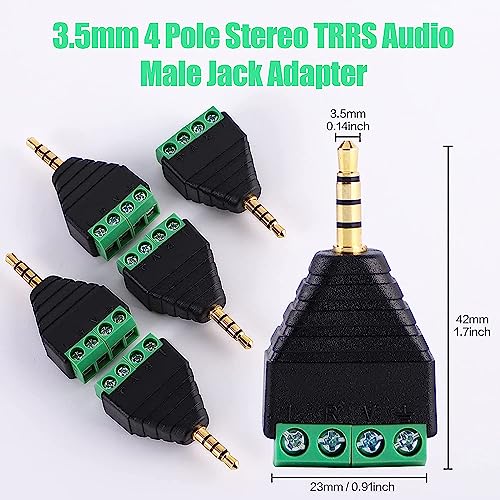 5st 3.5mm Stereo Solder-vrije audioplugs, Terminal Blok 3.5mm Jack 4-Pole, 1/8 Inch TRRS 3.5mm Jack Plug, Adapter, Schroef Jack, AV, 4 koptelefoons, Balun Solder Gratis