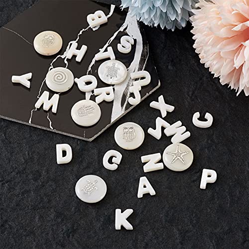 36 st. Shell Letter Kralen Natuurlijke Zoetwater Shell Kralen Alfabet Initial Charm Flat Ronde Starfish Turtle Kralen Top Brilled Kralen voor sieraden maken 3