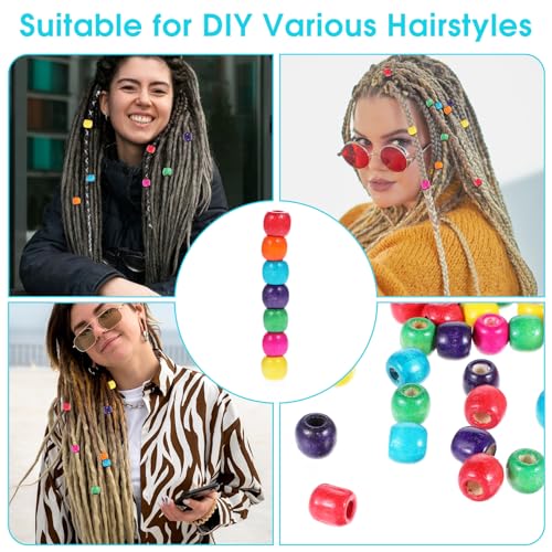 200st Kleurrijke houten kralen met groot gat houten kralen voor het strelen van kleurrijke ambachtelijke kralen voor dreadlocks, haar vlechtende kralen, natuurlijke houten kralen voor sieraden maken 4