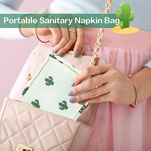 Opbergtas voor maandverband, 2 stuks droogbare maandenverbanden met grote capaciteit met rits Eerste menstruaties voor tienermeisjes vrouwen dames -cactus+flamingo 5