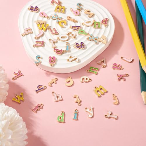 2 Sets Letter Email Charms A-Z Letter Kleurrijke Dangle Charms Light Gold Alphabet Legering Email Charms voor DIY Ketting Oorbellen Sleutelhangers maken, Emaill, Emaill 3