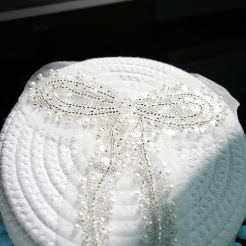 1 st Bow Kralen Sequins borduren Appliques Grote borduurwerk Sequins Lace Patch Appliques Naaien, Patches Naaien op stof voor kleding jurk bruidsjurk, B 3