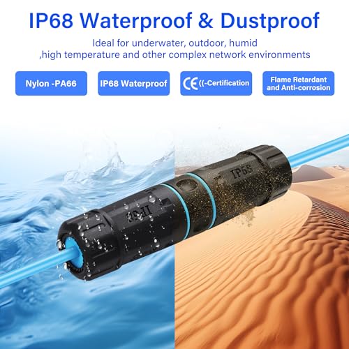RJ45 Connector, waterdicht, 2 Pack 10GB, afgeschermd zuiver koper RJ45 Bus naar bus IP68 Waterdichte ethernet Outdoor LAN Kabelplug (Blauw) 3
