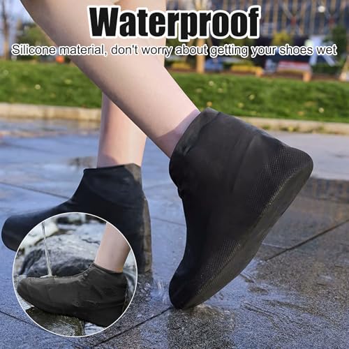 4 Pairs Siliconen Overschoenen Maat L (38-46), Herbruikbare Siliconen Regenhoes, Non-slip Waterdichte Schoenhoes Siliconen Schoenhoes voor Regen, Sneeuw, Muddy Roads (Zwart) 3