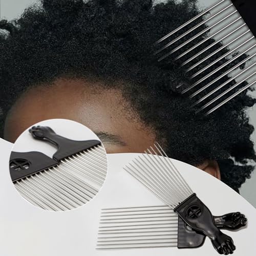 3 stuks metaal Afro Comb, metalen haar picking Combs brede tandenhaar picking Comb Afro Pick Comb Set Professionele kappers styling tool voor krullende kapsalon kapsel vrouwen en mannen (zwart) 3