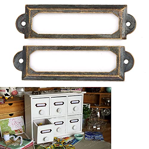 20 stuks Retro metalen label houders 1x2 inch voor lade, messing bladwijzer Tags voor plateau en schoolbenodigdheden, DIY lade naamplaatjes, student accessoires 4