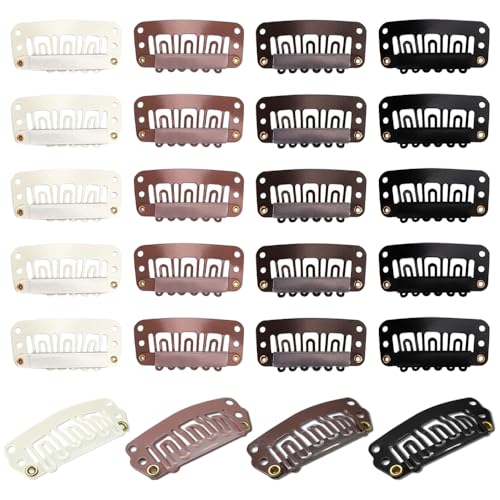 100 st U Vorm Snap Clips, 32mm 6 Tanden Geen Naai Metalen Haarstukken, 4 Kleuren, Volwassen Unisex, 1 Aantal (pakket van 100), Zwart, Off White, Bruin, Licht Bruin