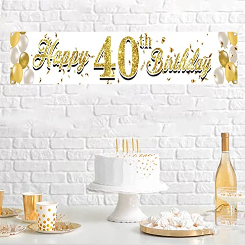 Happy 40th Birthday Decoration Fabric Sign Poster 40 Years Old Garden Decoration Golden Ballon Garden Banner - 3m x 0,5m - Birthday Party Suips Outdoor and Indoor Welcome Sign 3