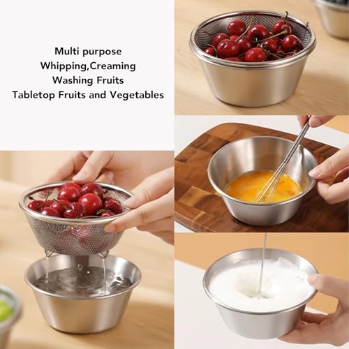 304 Stainless Steel Colander, 16cm Kleine Strainer met Mixing Bowl Draagbare Keuken Wasbak Stainner voor het wassen van bessen Rijst Fruit Groenten Kleine granen