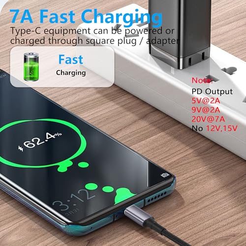 PD 140W Slim Tip naar USB C Kabel Vierkante vrouwelijke invoer naar type C Man Power Kabel met PD Automatic Identification Chip, voor telefoons, tabletten, laptops (Square) 5