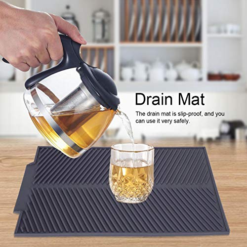 Dish droogmat voor tafelgerei, Keuken, Siliconen, Tafelgerei, Droogmat, Rechthoekige, Draining Mat, Heat-Resistant, Non-slip, 39 x 25 cm (Grijs) 4