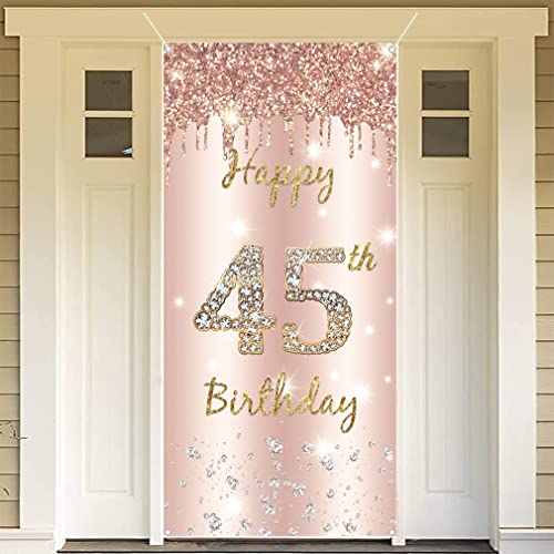 45e verjaardag vrouwen decoratie, gelukkig 45 verjaardag deur Banner Rose Gold,45e Verjaardagsstof Getekende Poster Deur Decoratie,Virthday Party Welkom Teken