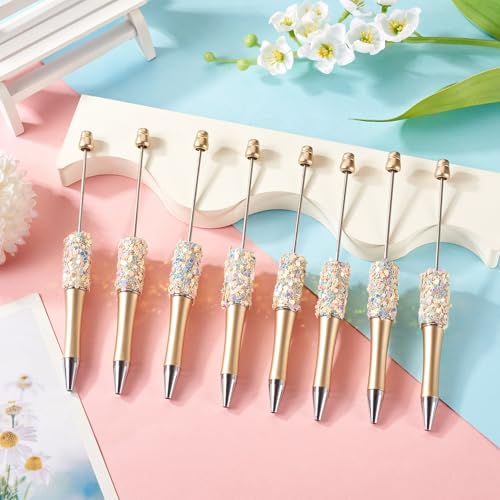 8 stuks sequin bal punt pen kralen pen gepersonaliseerd Pen Black Ink Plastic Pers Ballpoint Ballpoint Ballpoint Pen voor Studenten Kantoor Supplies, Licht