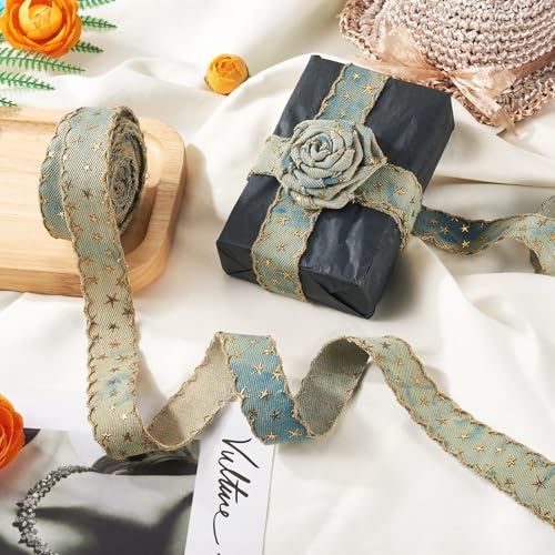 5 Yards Denim Stof Ribbon Polyester 3D Goud Folie Stempelen Jean Ribbon Wired Naailint voor kleding Naaien Kerstmis Versie, PapayaWhip 3