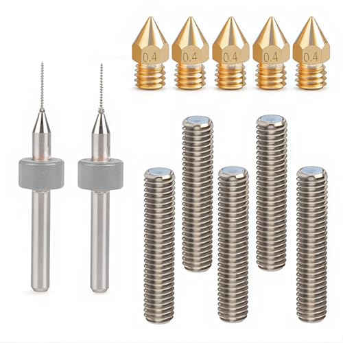 3D Printer Mondstuk, 12 stuks Messing Mondstukken Kit Inclusief 1,75mm Teflon Throat Tube, 0,4mm Extruder Head Nozzle, Cleaning Drills, voor MK8 Makerbot Anet A8 3D Printer