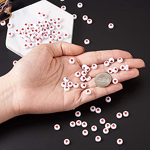200 st Acryl hart kralen wit 7 x 7 x 3,5 mm Platte ronde hart kralen voor Spacer armband sieraden maken 5