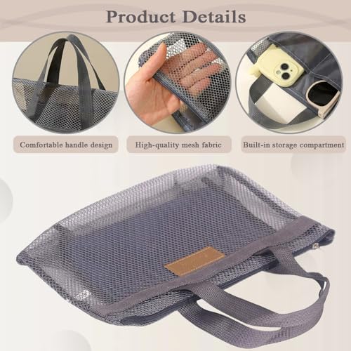 2 stuks Mesh Douche Caddy, Quick Dry Douche Bag, Draagbare kleine hangen toilettas met rits, lichtgewicht badkamer Organisator voor reizen, Sportschool, Zwemmen, Camping, Strand (Grijs/Zwart) 4