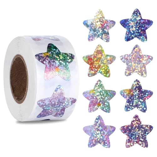 500st Glitter Star Stickers voor kinderen Reward, 1 Inch Sparkling Star Stickers Roll Zelfklevende kleur glanzend gedrag Tabel-tags voor doe-het-zelf Craft School Leraar