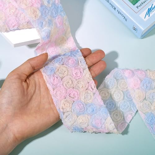 1 Yard Flower Lace Trim Kleurrijke 3D Rose Mesh Stof Borduren Applique Naaiwerk Trims 60mm breed Handgemaakte Floral Lace Libbons voor DIY Naaien op projecten 5