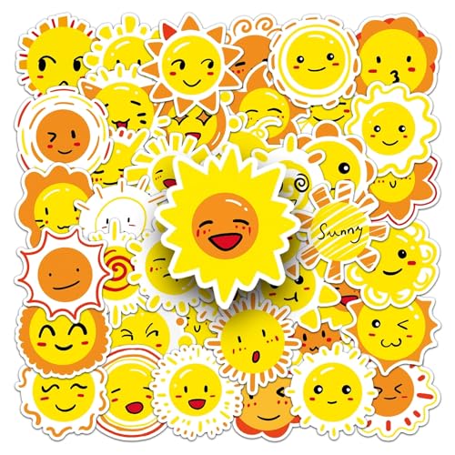 50 stuks Kleine zonnestickers voor tieners Volwassenen Waterdichte Vinyl Stickers Set voor Auto, Motorfiets, Fiets, Skateboard, Snowboard, Bagage, Laptop, Koffer, Helm, Motorfiets, Computer
