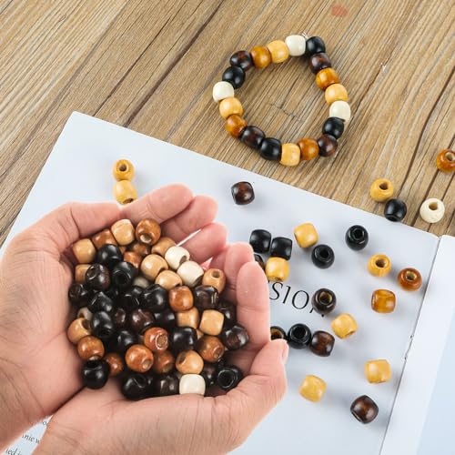 200 stuks houten kralen, 5 kleuren, grote gaten, natuurlijke houten kralen voor ambachten, houten kralen voor dreadlocks, haar vlechten kralen, Macrame kralen voor sieraden maken 3