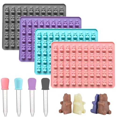 Rubber Bear Shape Siliconen, Verpakking van 4 Siliconen vormen Gummy Bears met 4 Droppers, Set van 50 Siliconen Candy vormen voor chocolade vormen, Jelly, Gummy Bears