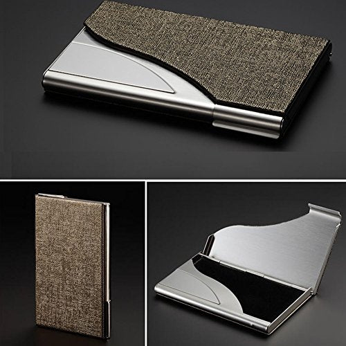 Metalen Case PU leer en roestvrij staal Business Card houder / Business Card houder / Business Card houder voor mannen en vrouwen, Bruin