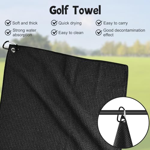 4 stuks Microvezel Golf Handdoek, 40 x 40 cm, Golf Handdoek met Clips, voor Golf, Camping, Sportschool (Zwart) 3