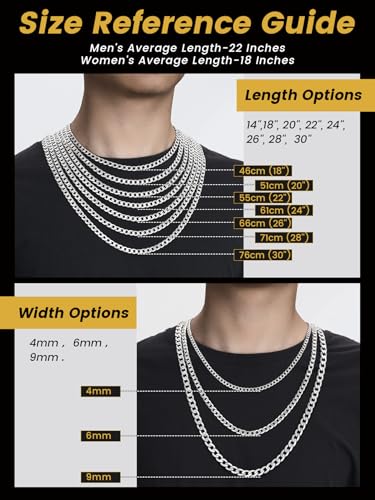 Juwelier Platte Cubaanse ketting 4mm/6mm/9mm, 316L Roestvrij staal Curb Link ketting voor mannen Vrouwen, Hip Hop sieraden 36 46 51 55 61 66 71 76 cm 18 Inch roestvrij staal 4