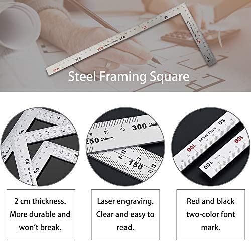 Stainless Steel L Liniaal, 300 mm x 150 mm, Dubbelzijdige weegschaal, 90 graden Liniaal, Hoekregelaar, Metaal, Vierkant, Meetgereedschap met meetschaal in inches en cm, voor Carpenter, Ingenieurs 4