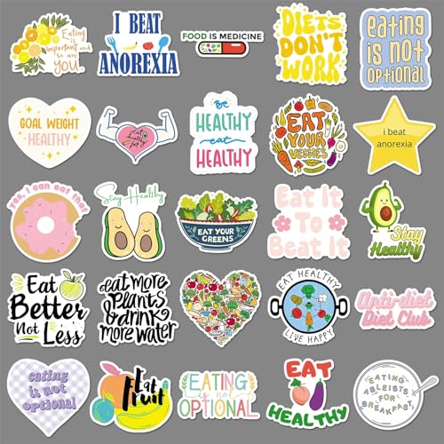 Voeding Gezondheid Stickers voor tieners en volwassenen, 50 stuks, Dieetgezondheid Vinyl Sticker Set, Auto, Motorfiets, Fiets, Skateboard, Snowboard, Bagage, Laptop, Koffer, Helm, Motorfiets