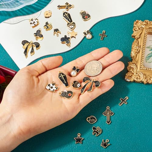 30 st. Cross Emaill hangers Zwarte Zwan/Bow Emaill Dangle Charms Butterfly Heart Cat Shape Hangers Assorted Emaill Hangers voor DIY oorbellen ketting sieraden maken, Emaill, Emaill 5