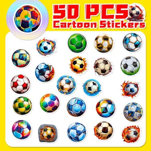 Kinder Gemengde Voetbal Sticker Set, 50 stuks, Voetbal, Waterdichte Vinyl Stickers, Laptop, Skateboard, Koffer, Helm, Auto, Fiets, Mobiele telefoon, Motorfiets, Fiets, Scrapbook, Cadeau