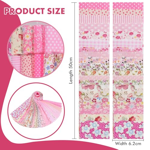 40 Rolls Katoen Quilting Stof Bloemen Patronen, 20 Styles Pre-Cut 2.5 x 19.69 Inch Fabric Strips voor DIY Crafts Naaien, Poppenkleding, Kussendecoratie (Roze 6x50cm, 2 Rolls 4