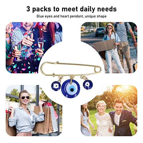 3 Pieces Evil Eye Brooch Pins, Turkey Evil Eye Brooch Pins Happy Eyeball Handen Broeches sieraden voor geluk, blauw, one size, blauw, Eén maat